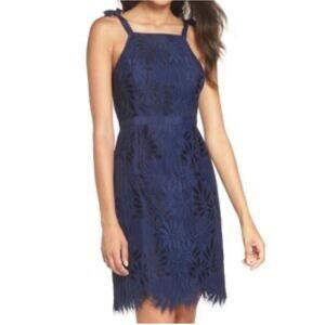 Lilly Pulitzer Navy Lace Dress  6 Tie Strap Mini Cocktail Floral coastal resort